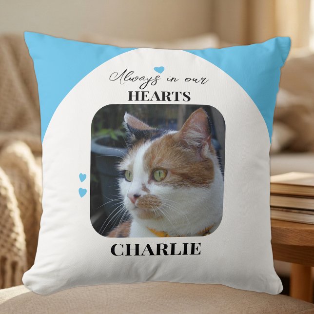 Cat Keepsake Pet 2 photos Memorial blue Cushion (Creator Uploaded)