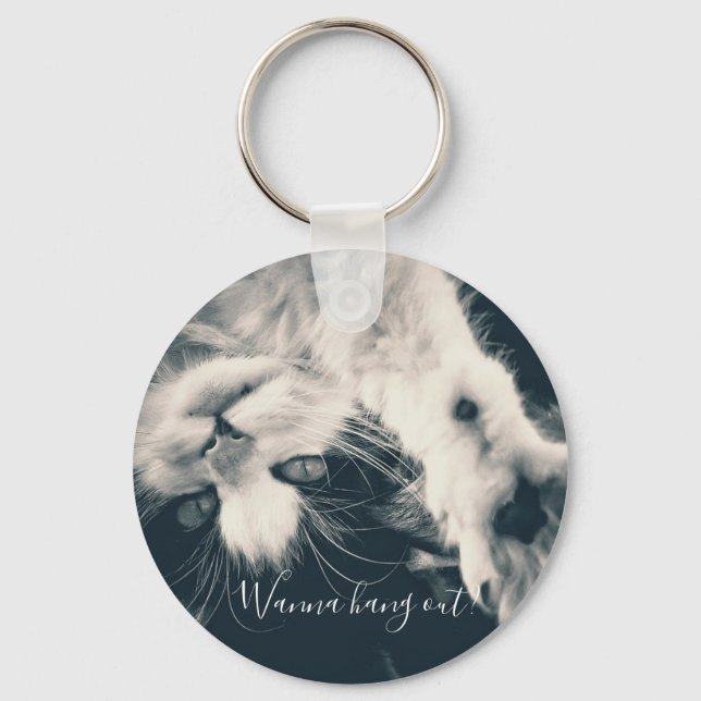 Cat keyring - want to hang out? (Front)