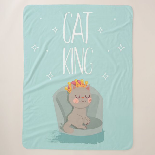 Cat King | Cat With Crown Cat Lover Sherpa Blanket (Front)