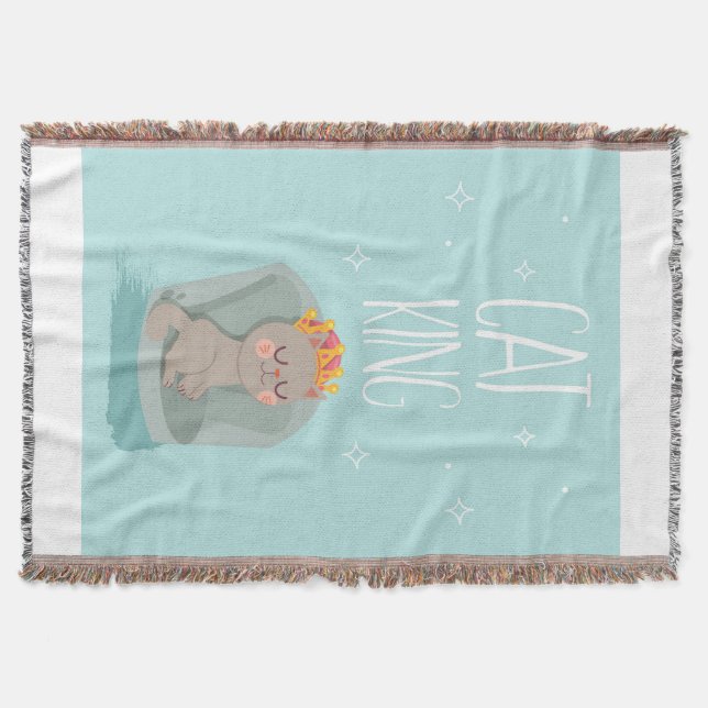 Cat King | Cat With Crown Cat Lover Throw Blanket (Front)