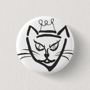 Cat King Illustration, Black 3 Cm Round Badge
