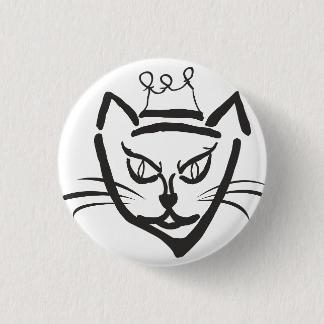 Cat King Illustration, Black 3 Cm Round Badge (Front)