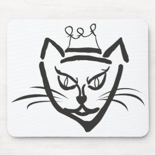 Cat King Illustration, Black Mouse Pad