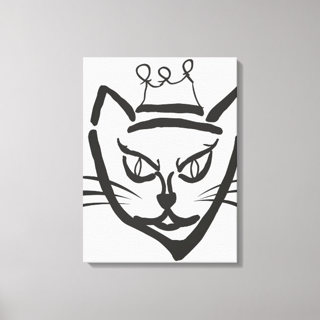 Cat King Illustration, Cartoon Kitty Cat Canvas Print (Front)