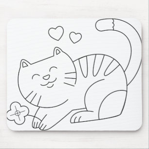 Cat Kitten Animal Feline Kitty Line Art Cut Out Mouse Pad