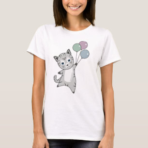 Cat Kitten Balloons Cute Animals Grey Cats T-Shirt