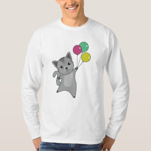 Cat Kitten Balloons Cute Animals Grey Cats T-Shirt