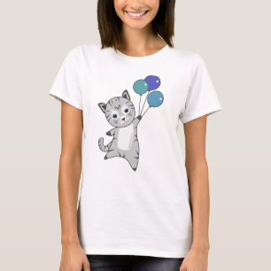 Cat Kitten Balloons Cute Animals Grey Cats T-Shirt