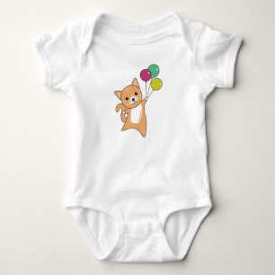 Cat Kitten Balloons Sweet Animals Red Orange Baby Bodysuit