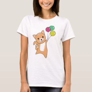 Cat Kitten Balloons Sweet Animals Red Orange T-Shirt