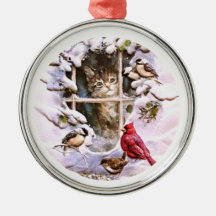 Cat Kitten Birds Snow Family