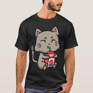 Cat Kitten Drinking Apple Juice Fruit Anime Manga T-Shirt