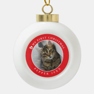 Cat Kitten First Christmas Photo Ceramic Ball Christmas Ornament