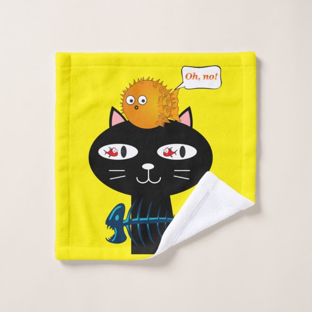 Cat Kitten Fish Yellow  Bathroom Towel Sets (Wash Cloth)