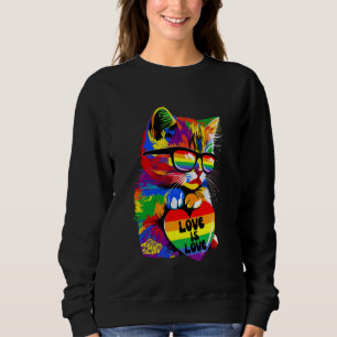 Cat Kitten Heart Rainbow Love Is Love LGBT Gay Les Sweatshirt