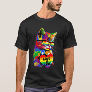 Cat Kitten Heart Rainbow Love Is Love LGBT Gay Les T-Shirt