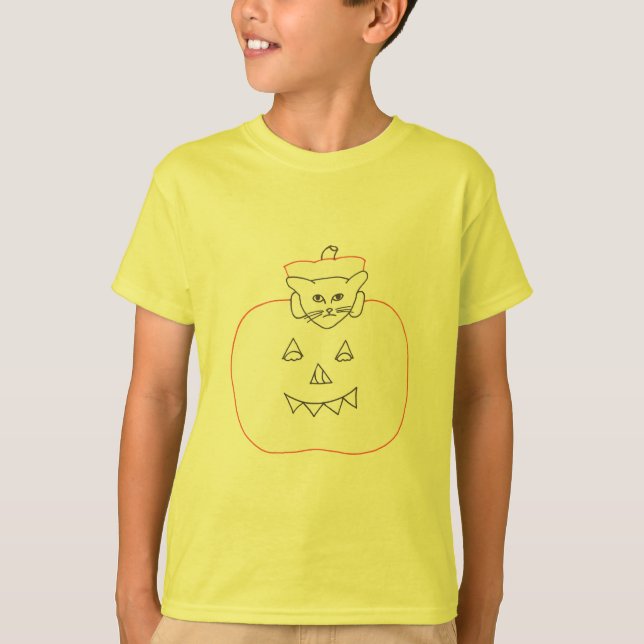 Cat, kitten in a pumpkin drawing tshirts (Front)