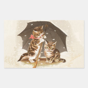 Cat Kitten kitty antique vintage pretty cute Rectangular Sticker