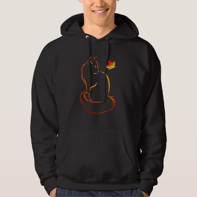 Cat Kitten Leaf Autumn Hoodie (Front)