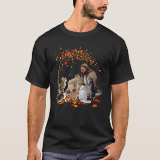 Cat Kitten Leaves Fall Autumn  Jesus T-Shirt