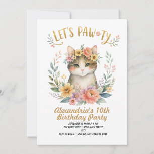 Cat Kitten Little Girl's 10 Birthday Party Invitation