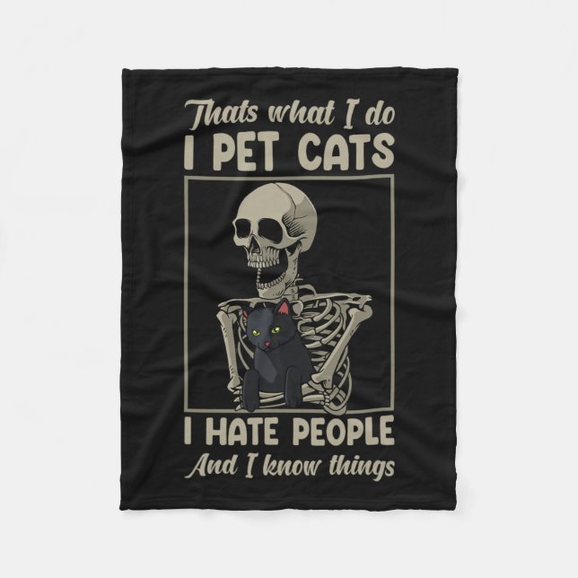 Cat Kitten Lover Grumpy Skull Kitty Pet Owner  Fleece Blanket (Front)