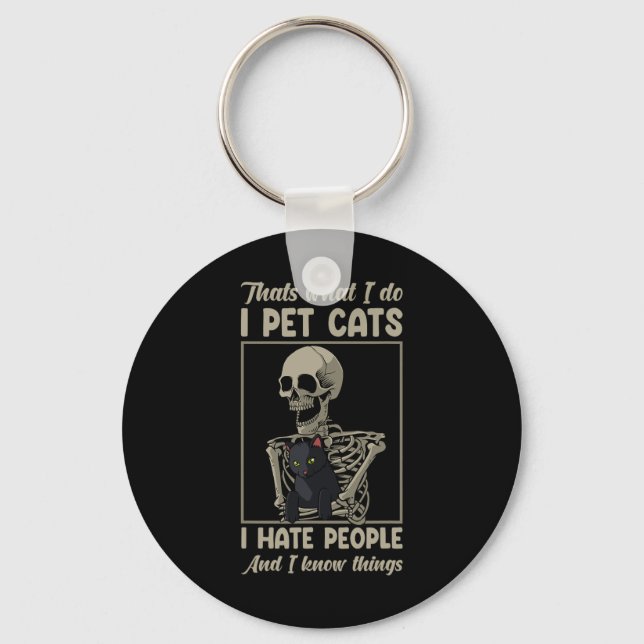 Cat Kitten Lover Grumpy Skull Kitty Pet Owner  Key Ring (Front)