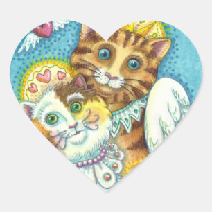 CAT, KITTEN & MOUSE ANGELS IN HEAVEN, HALO & WINGS HEART STICKER