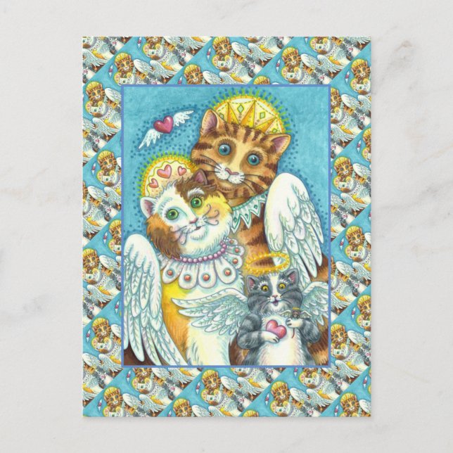 CAT, KITTEN & MOUSE ANGELS IN HEAVEN, HALO & WINGS POSTCARD (Front)