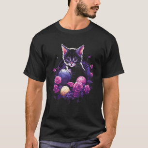 Cat Kitten Playing with Yarn And Vibrant Purple Fl T-Shirt