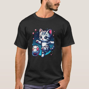 Cat Kitten Soccer Player Kicking Soccer Ball Cute T-Shirt