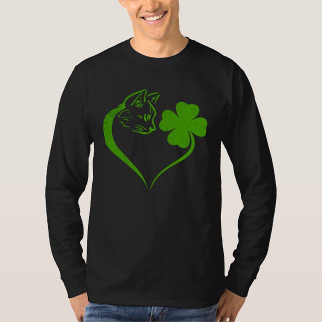 Cat  Kitten St Patricks Day Shamrock Irish  Heart T-Shirt (Front)