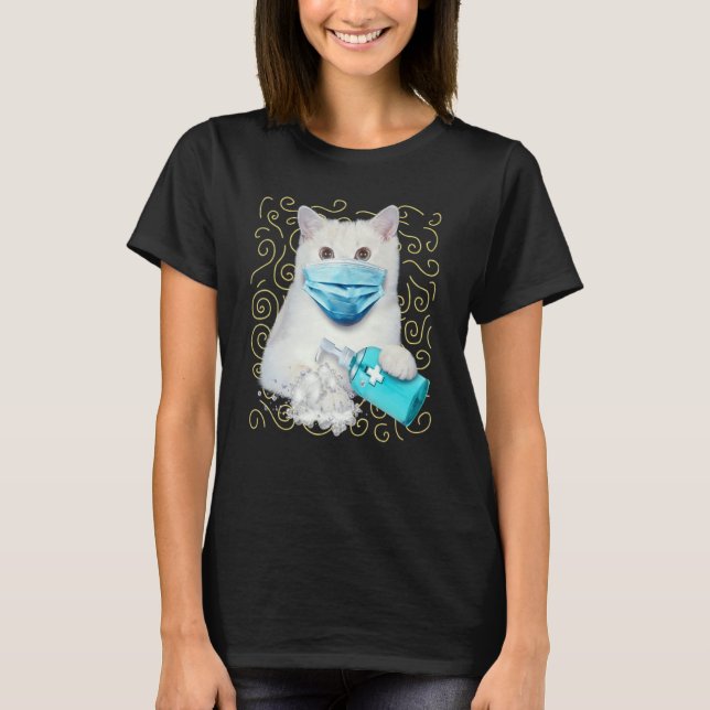 Cat Kitten This Time Wearing Mask And Washing Hand T-Shirt (Front)