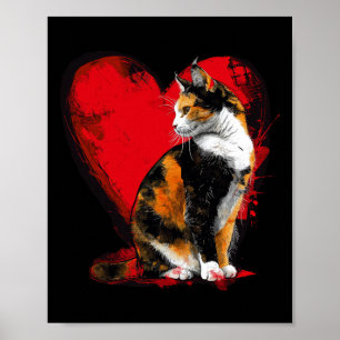 Cat Kitten Valentines Mothers Fathers Day Red Hear Poster
