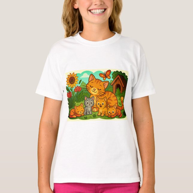 Cat, Kittens, Mother Cat T-Shirt (Front)