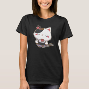 Cat Kitty Eating Japanese Sushi Maki Chopsticks T-Shirt