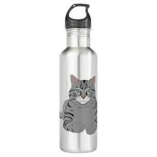 Cat Kitty Gray Tiger Tabby Pet Animal Domestic 710 Ml Water Bottle