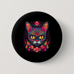 Cat Kitty Kitten Paws Sugar Skull Calavera Hallowe 6 Cm Round Badge