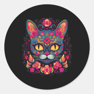 Cat Kitty Kitten Paws Sugar Skull Calavera Hallowe Classic Round Sticker