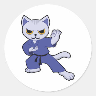 Cat Kitty Kitten Pet Gift Sport Meow Animal Karate Classic Round Sticker