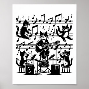 Cat Kitty Playing Music Note Clef Musician Art Cat Poster