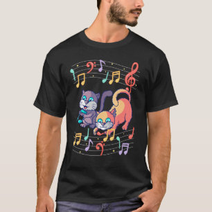 Cat Kitty Playing Music Note Clef Musician Art Pia T-Shirt