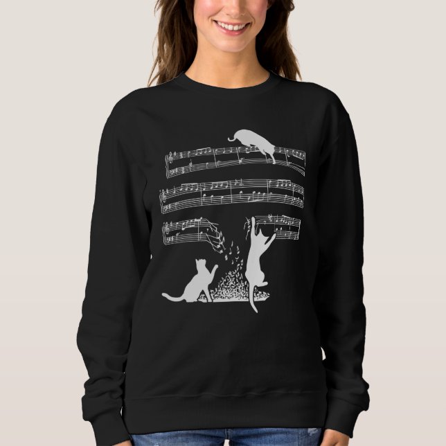 Cat Kitty Playing Sheet Music Note Sweatshirt (Front)