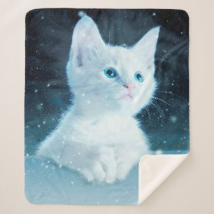 Cat kitty snow art animal nature sherpa blanket