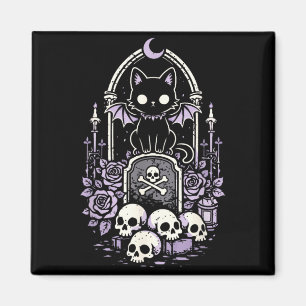 Cat Kitty Vamre Skull y Cute Kawaii Goth Purple Magnet