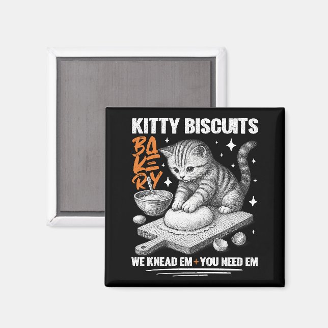 Cat Kneading Baker Kitty Biscuits We Knead Em You Magnet (Front/Back)