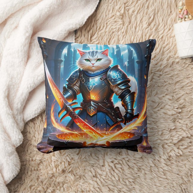 Cat Knight Forging Sword in Magical Forge Cushion (Blanket)