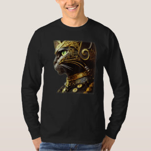Cat Knight Wearing Gold Filigree Armor Black T-Shirt