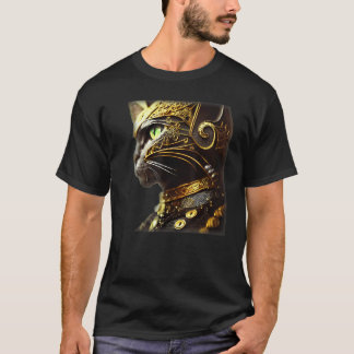Cat Knight Wearing Gold Filigree Armour Black T-Shirt