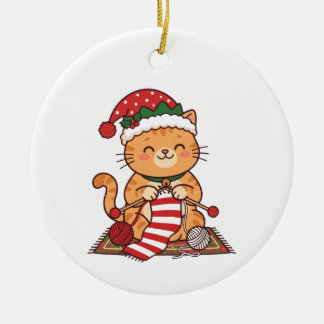 Cat Knitting Scarf Christmas Ornament Gift